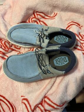 Hey Dude Light Blue and Navy Kids Slip-On Boat Shoes with Contrast Trim